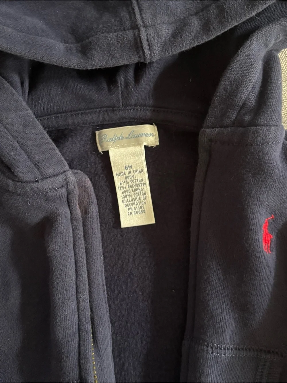 Ralph Lauren Navy Hooded Zip Jacket with Red Pony - 6 months